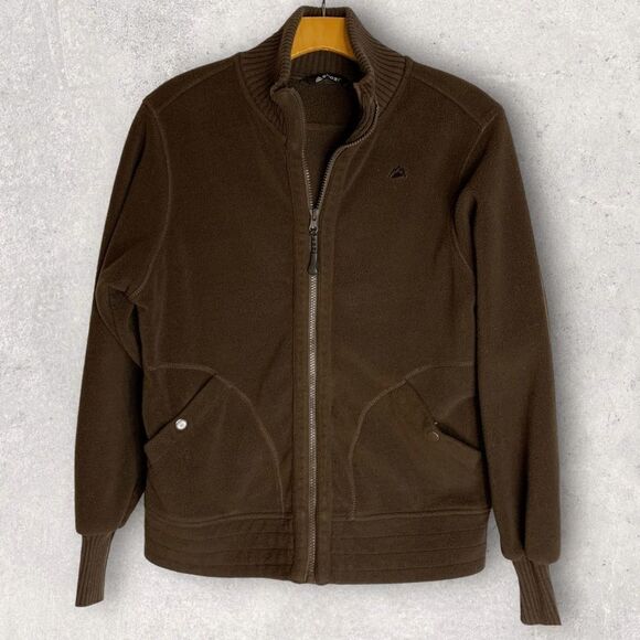 Snozu Women's size Medium Brown Fleece Sweater trim Full Zip Front Jacket - Picture 1 of 10